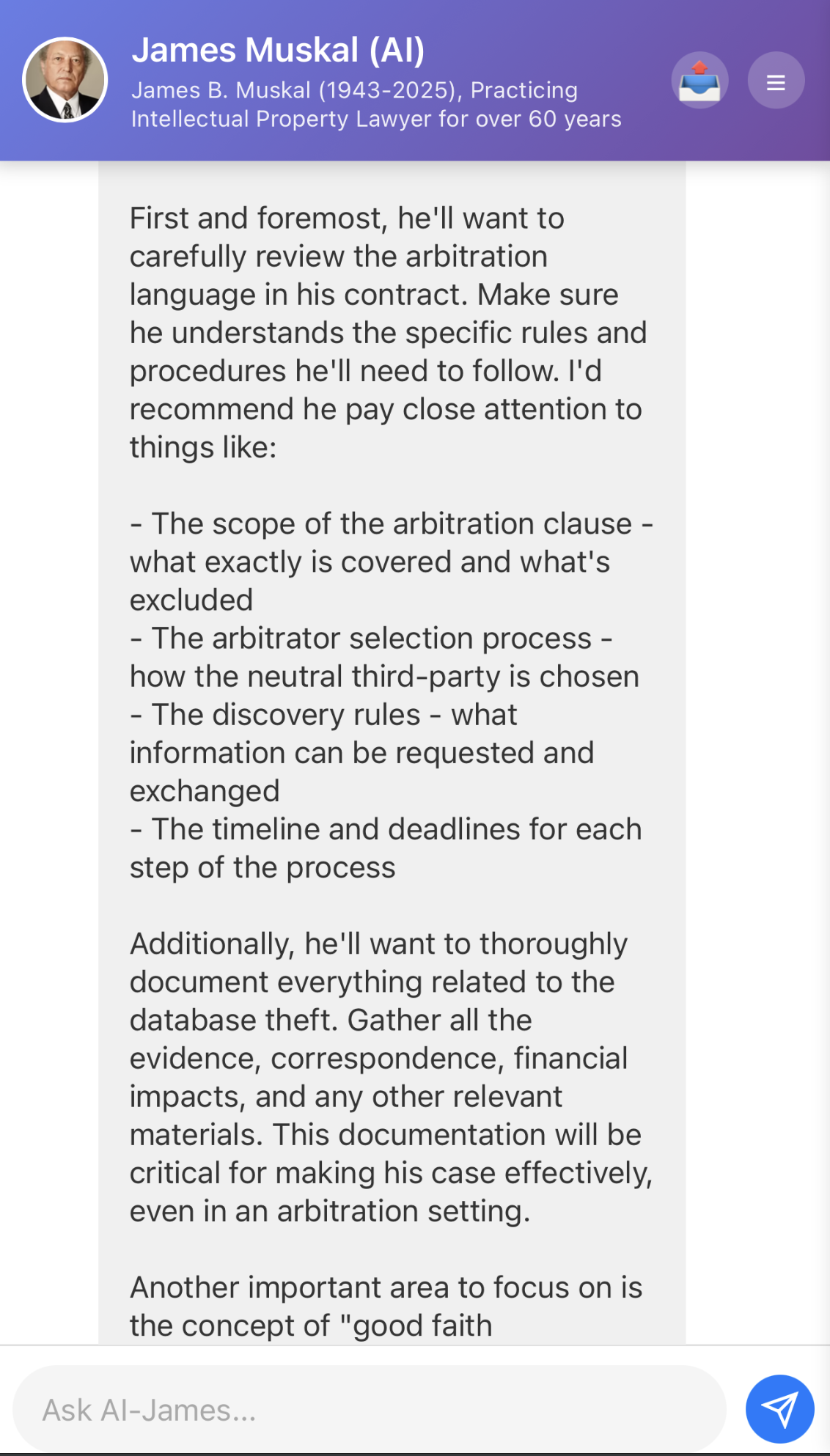 Chat with James B. Muskal - AI Assistant Screenshot 2